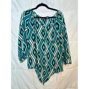 NEW DIRECTIONS Women's XL Geometric Print Tie Neck Long Sleeve Blouse Top